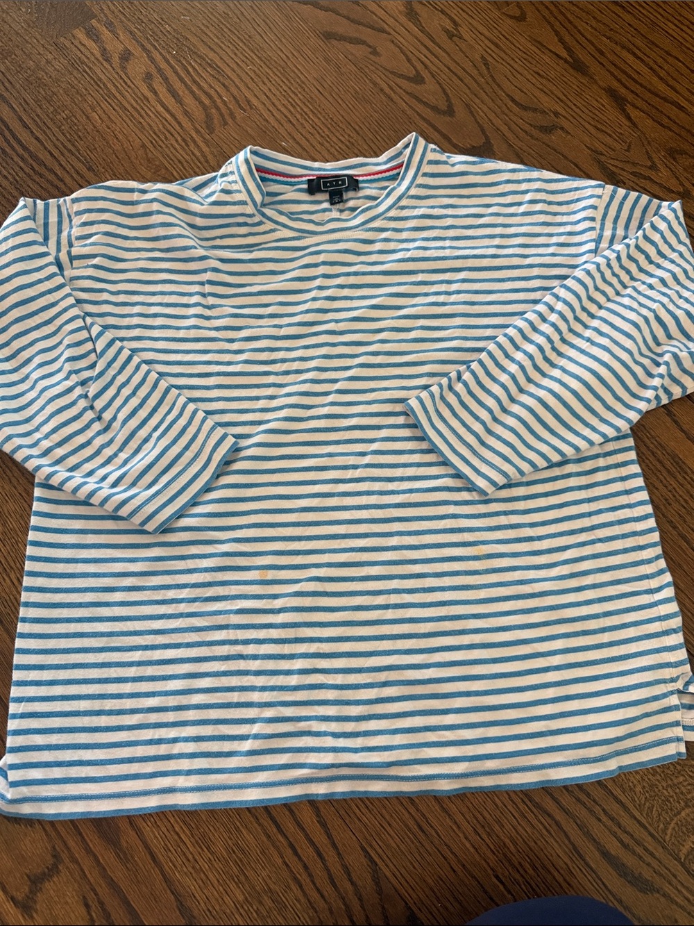 AYR White and Light Blue Striped Long-Sleeve Crewneck